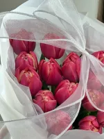 Цветы 15 розовых пионовидных тюльпанов 3