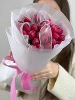 Цветы 25 розовых пионовидных тюльпанов 0
