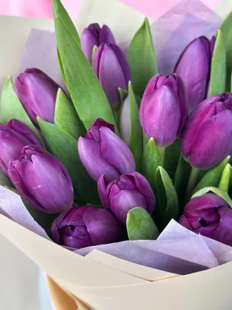 15 сиреневых тюльпанов